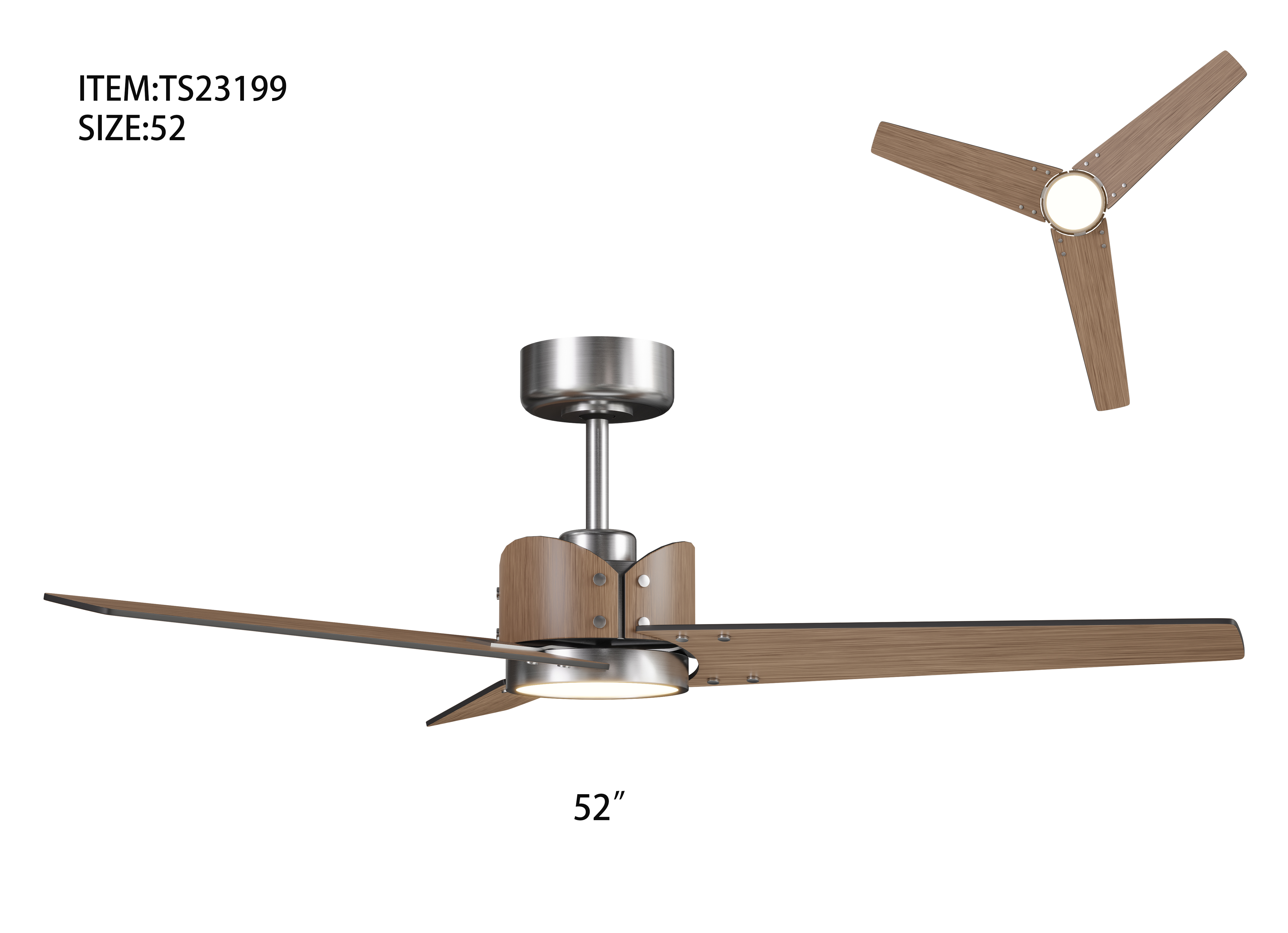 Modern 52" Ceiling Fan with LED Light (Model: TS23199)