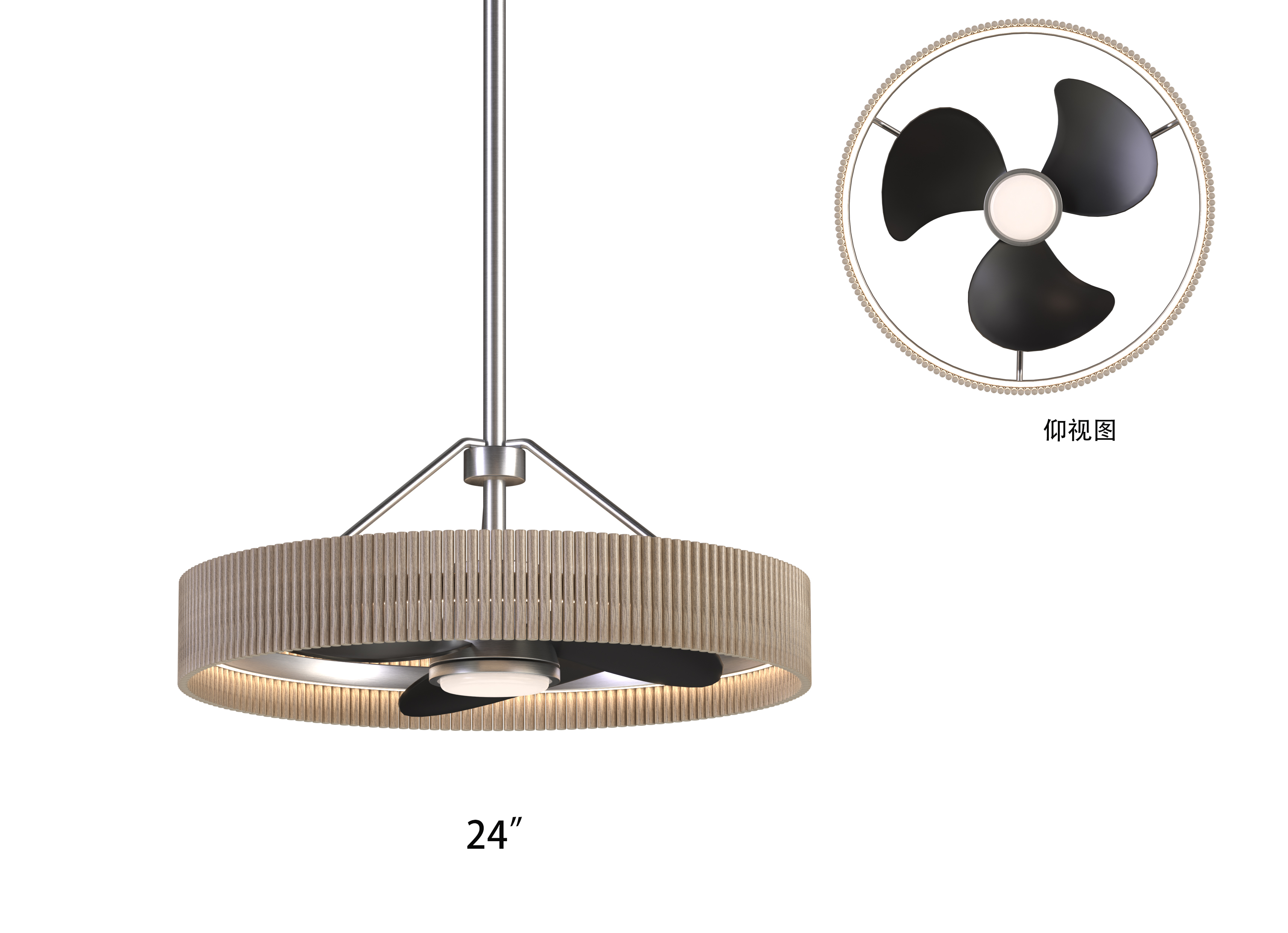 24" Wood Drum Ceiling Fan with LED Light